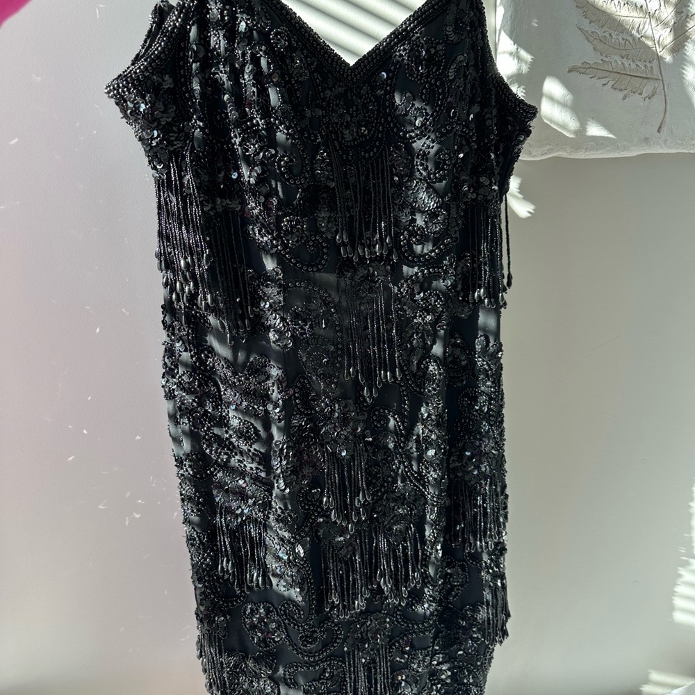Oleg Cassini Black Beaded Mini Dress